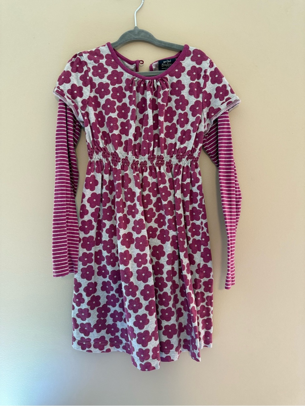 Boden Pink Floral Layered Long-Sleeve Girls' Dress